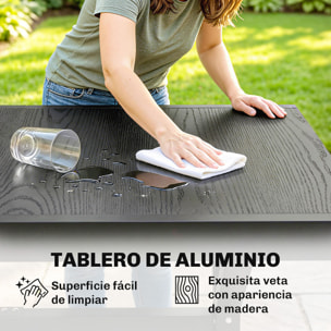 Mesa de Jardín Extensible con Superficie de Aluminio, 154/214x85 cm, Mesa de Comedor Exterior Extensible Rectangular con Imitación Madera para 8-10 Personas, para Patio, Terraza, Gris Oscuro