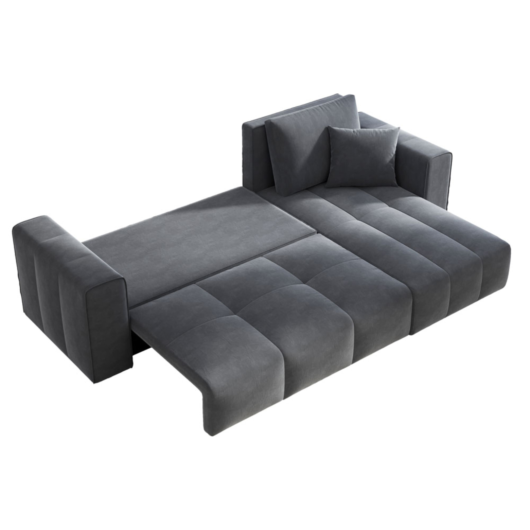 WORTHING Canapé d'angle convertible 4 places avec coffre en velours gris anthracite