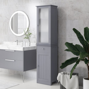 Meuble colonne de salle de bain placard porte acrylique 2 étagères placard porte 1 étagère tiroir MDF gris