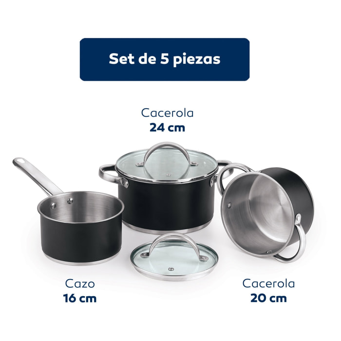 Batería de cocina 5pc ø16ø20ø24 con tapas + juego de sartenes ø20ø24ø28ø30 aluminio fundido san ignacio