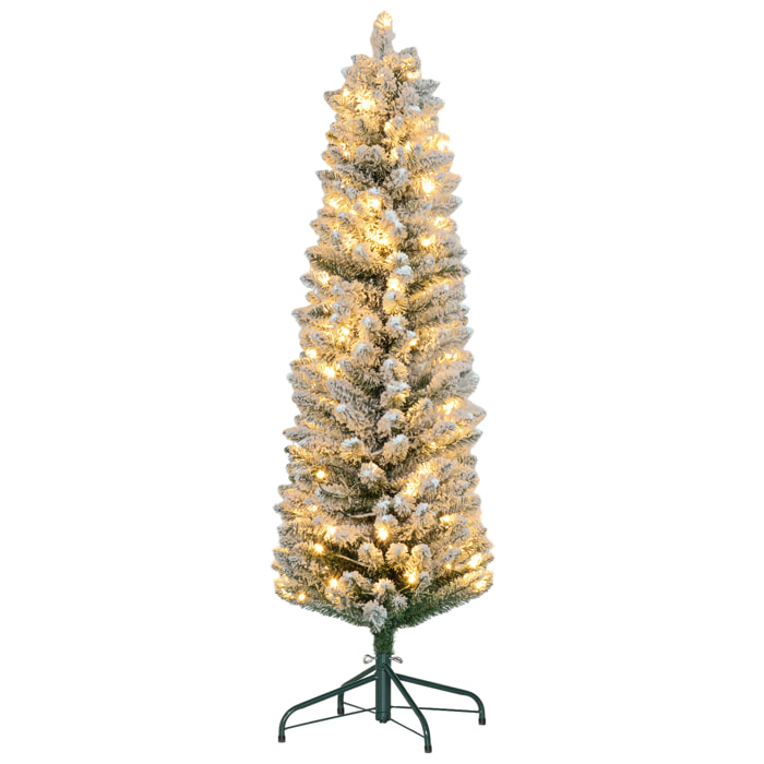 Árbol de Navidad 150 cm Árbol de Navidad Artificial Nevado con 120 Luces LED 263 Ramas y Soporte de Metal Árbol de Navideño para Salón Verde y Blanco