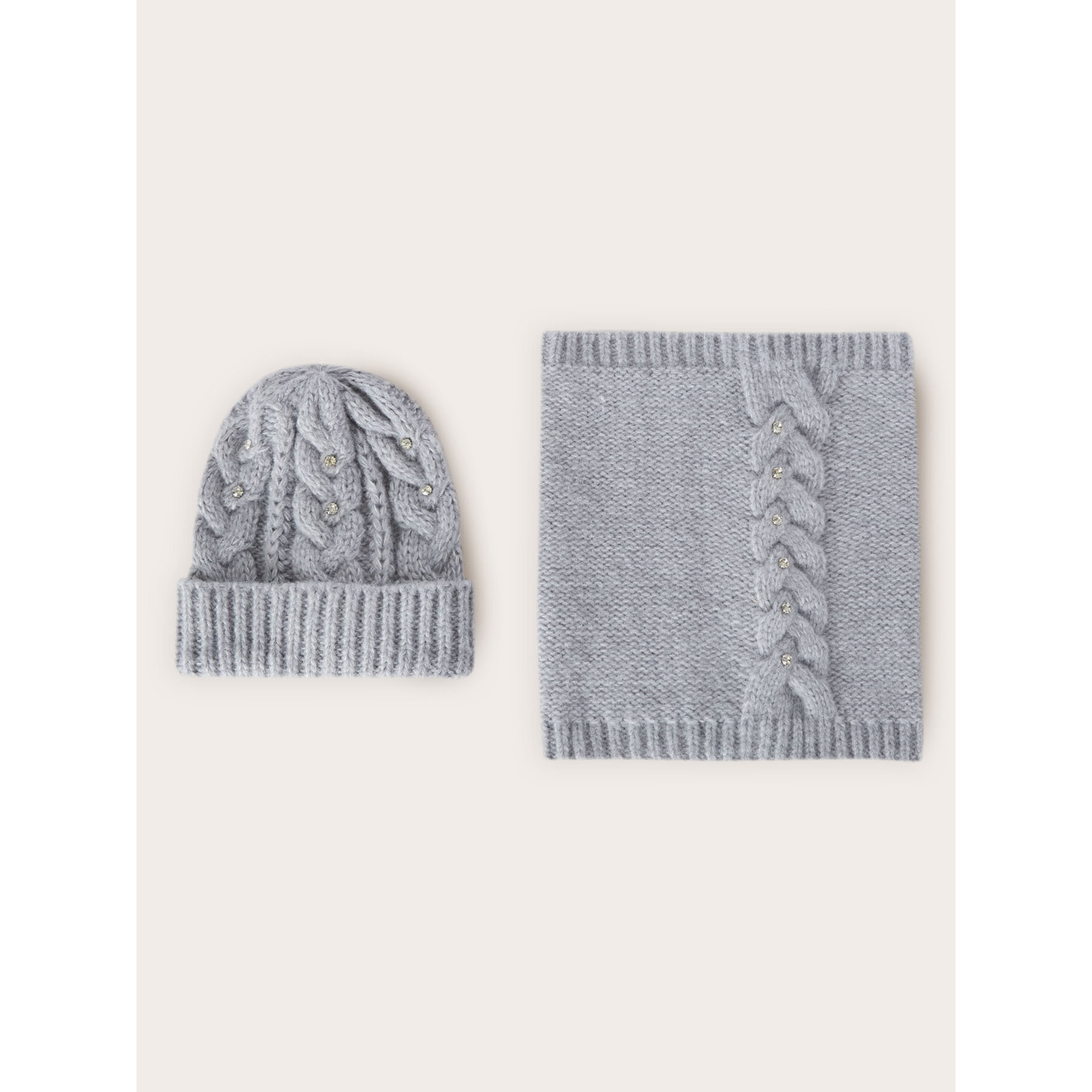 Motivi - Set sciarpa e berretto con pietre crystal - Grigio