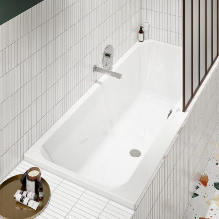 Baignoire droite 170 x 75 VILLEROY & BOCH Architectura + Pieds + Vidage de baignoire WIRQUIN chromé