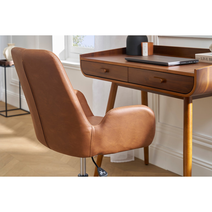 Chaise de bureau à roulettes marron et métal noir ALBAN