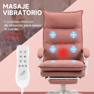 Silla de Masaje con 6 Puntos de Masaje y 5 Modos Silla de Escritorio Reclinable con Función de Calefacción Altura Ajustable Reposapiés y Ruedas para Estudio 66x74x114-121,5 cm Rosa