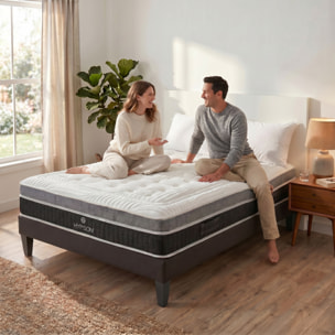 Ensemble Matelas Élégance & Sommier KIT15, 26 cm Mémoire de Forme, Tri-Lattes, Soutien Ferme