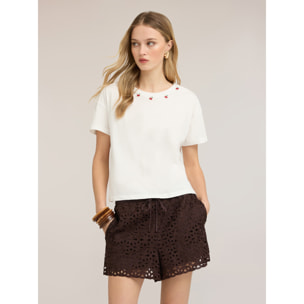 Motivi - T-shirt con ricamo ciliegie - Bianco