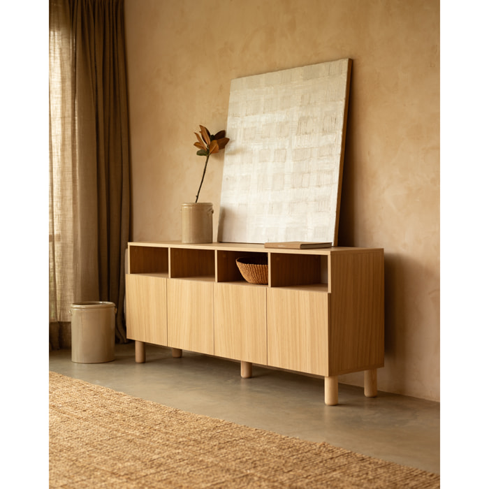 Buffet avec 4 portes en bois de placage de chêne naturel de 176x40cm Hauteur: 75 Longueur: 176 Largeur: 40