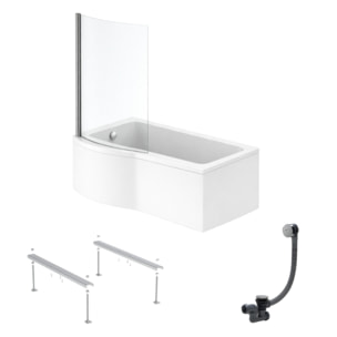 Pack baignoire bain douche 150 x 80 cm gauche Connect Air + tablier + pare bain fixe  + pieds + vidage Chromé
