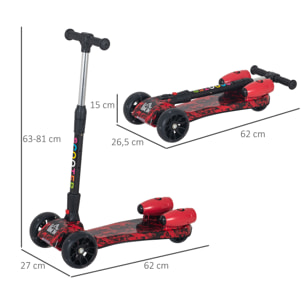 Scooter Plegable Con Música PP y Metal 61x26x63-81 cm Rojo