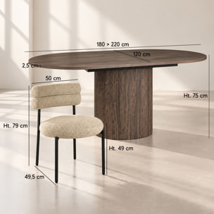 Ensemble table extensible effet noyer et 6 chaises tissu tweed beige
