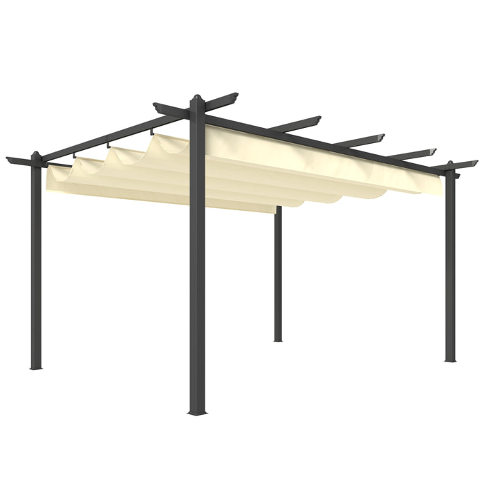 Pérgola de Jardín 4x3 m con Techo Retráctil, Cenador de Jardín con Estructura de Aluminio, UPF30+, Orificios de Drenaje, Pabellón para Exterior, Patio, Terraza, Crema