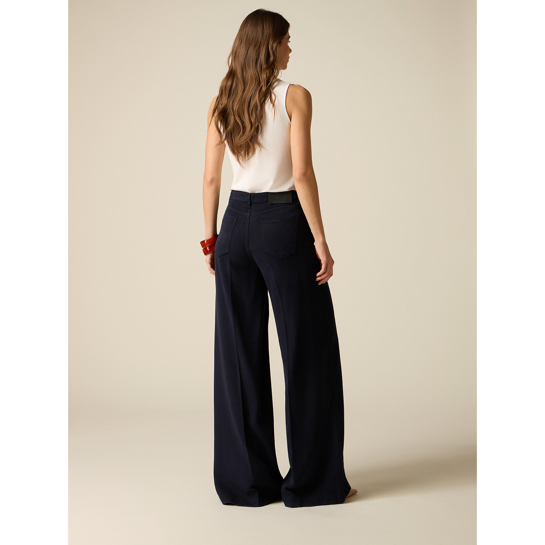 Oltre - Pantalones palazzo de tencel - Azul