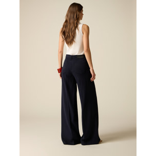 Oltre - Pantalones palazzo de tencel - Azul