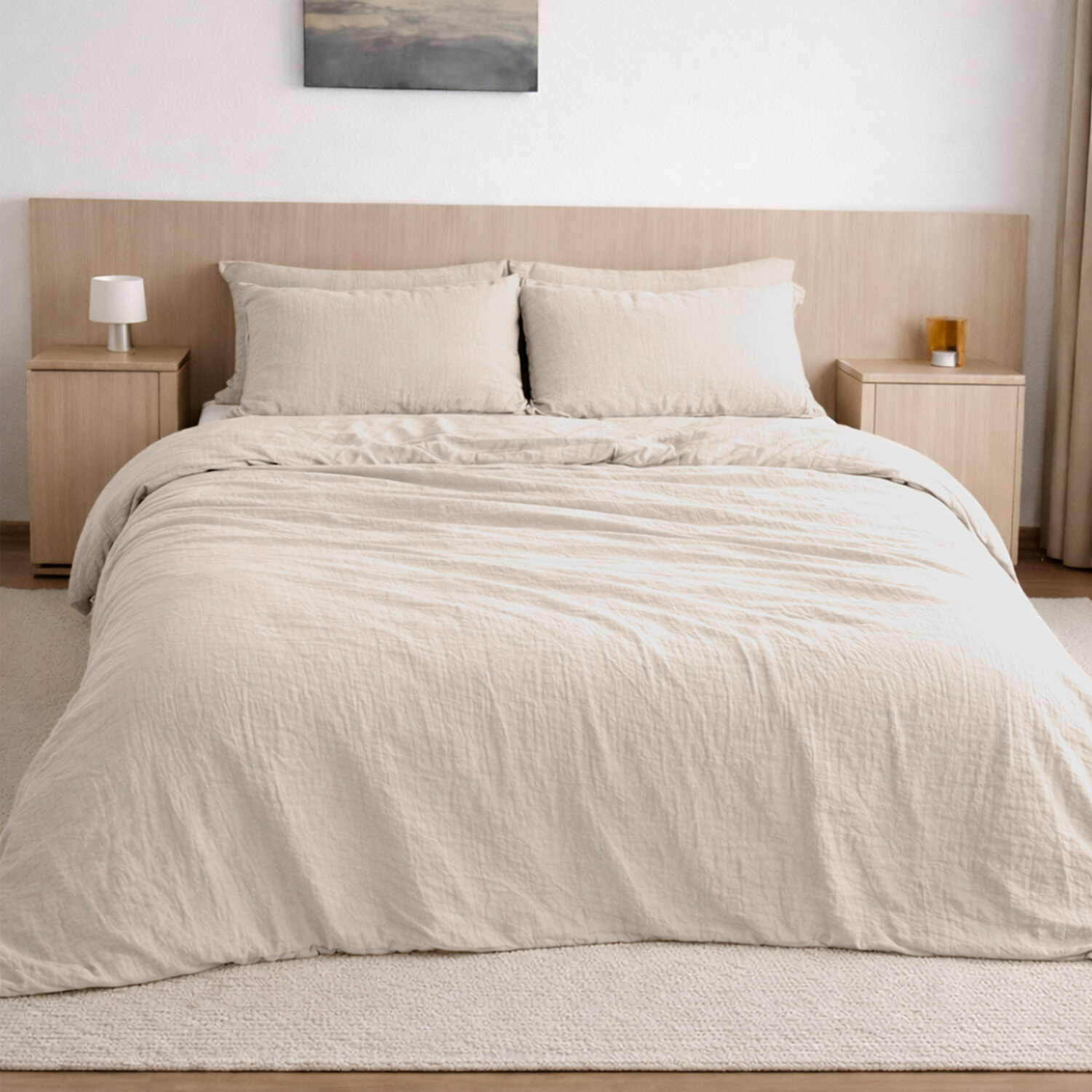 Drap housse bonnet:30cm 100% gaze de coton lavé ecru naturel