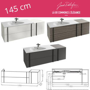 Meuble de salle de bain 145 cm Nouvelle Vague blanc brillant + tiroir rack + colonne 2 portes + pied