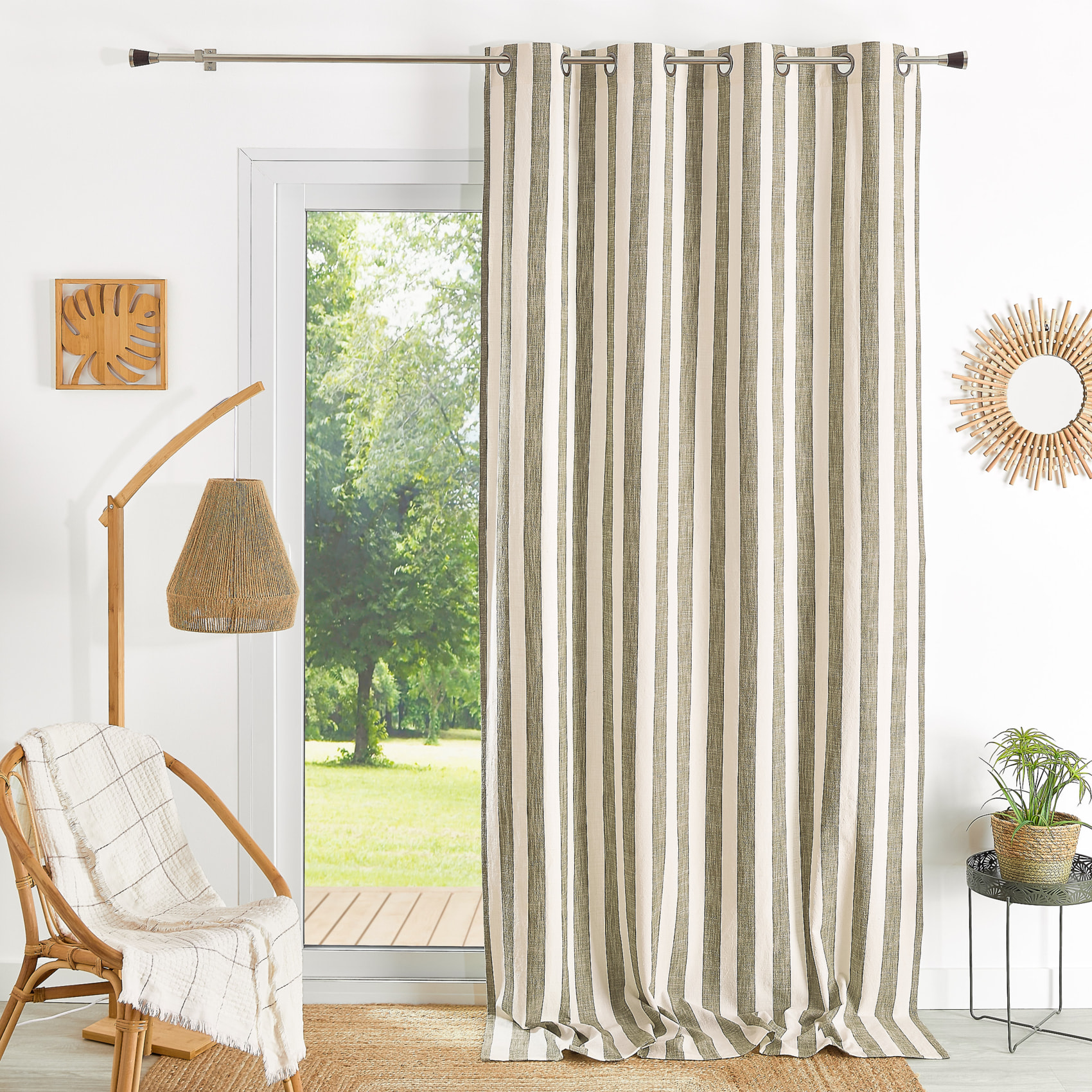 Rideau 100% coton larges rayures LOURMARIN - Kaki