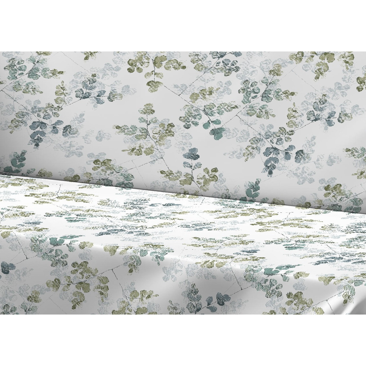 Telo Arredo Copritutto Grand Foulard Copridivano Copriletto 100% Cotone Disegno Petalo Verde