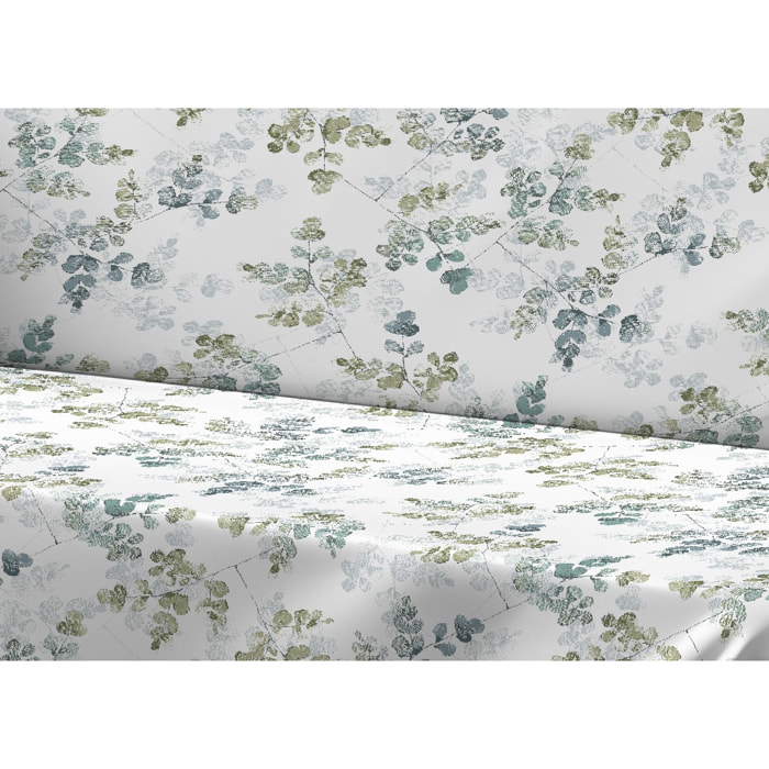 Telo Arredo Copritutto Grand Foulard Copridivano Copriletto 100% Cotone Disegno Petalo Verde