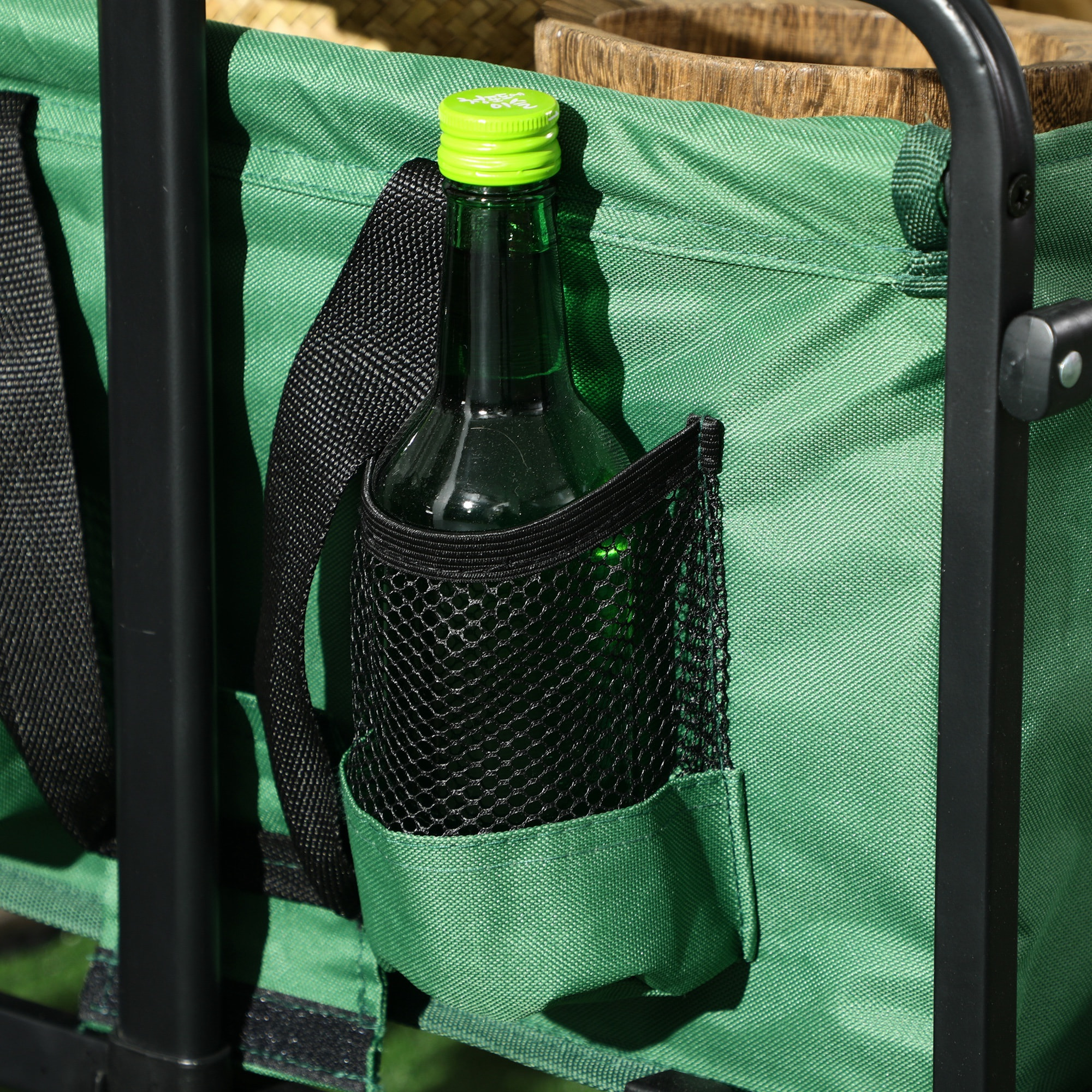 Carro Plegable Carretilla de Transporte con Mango Ajustable Rueda Universal Freno para Playa Jardín Camping Marco Acero Carga 40 kg 83x50x69-99 cm