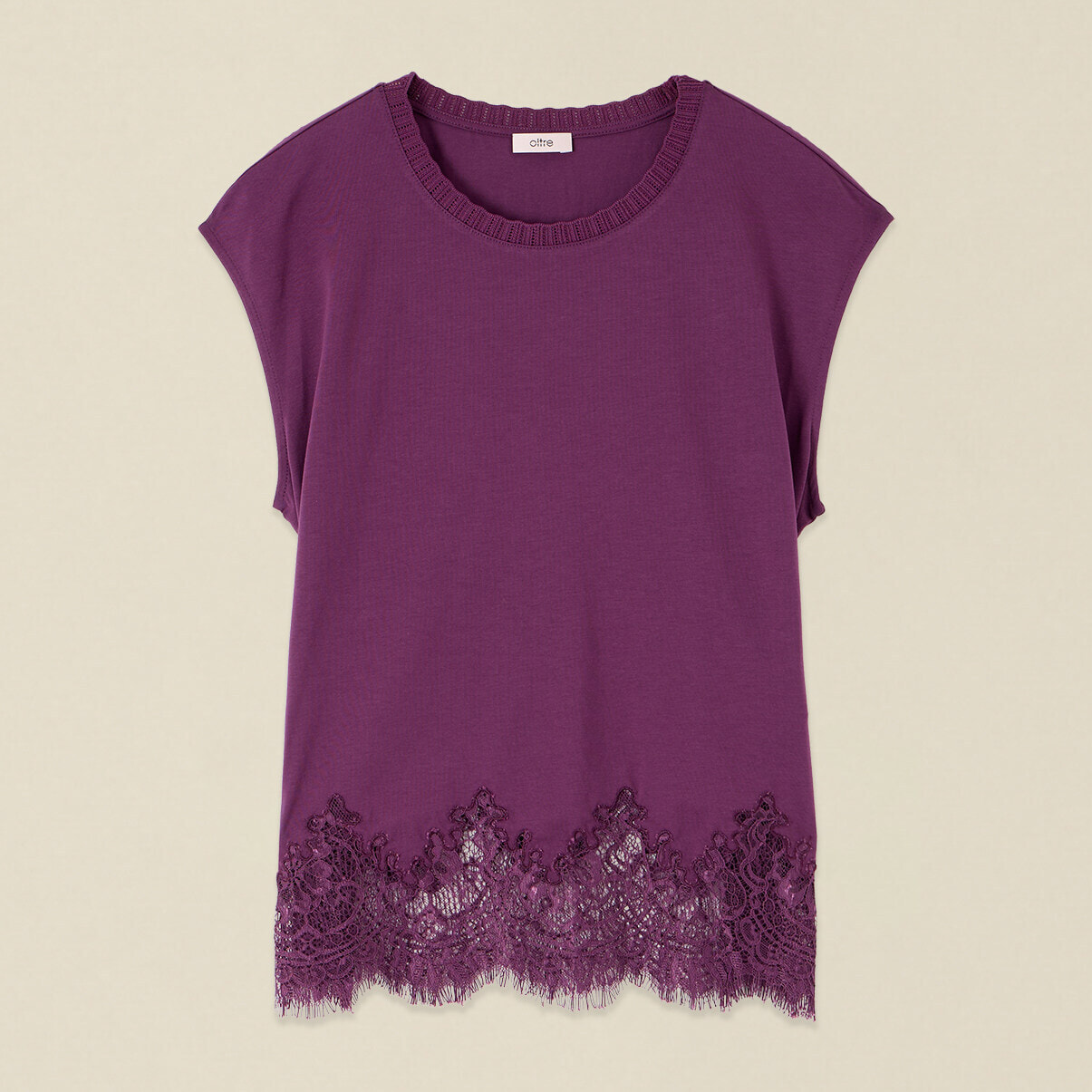 Oltre - Camiseta con inserto de encaje - Violeta