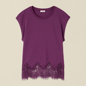 Oltre - Camiseta con inserto de encaje - Violeta