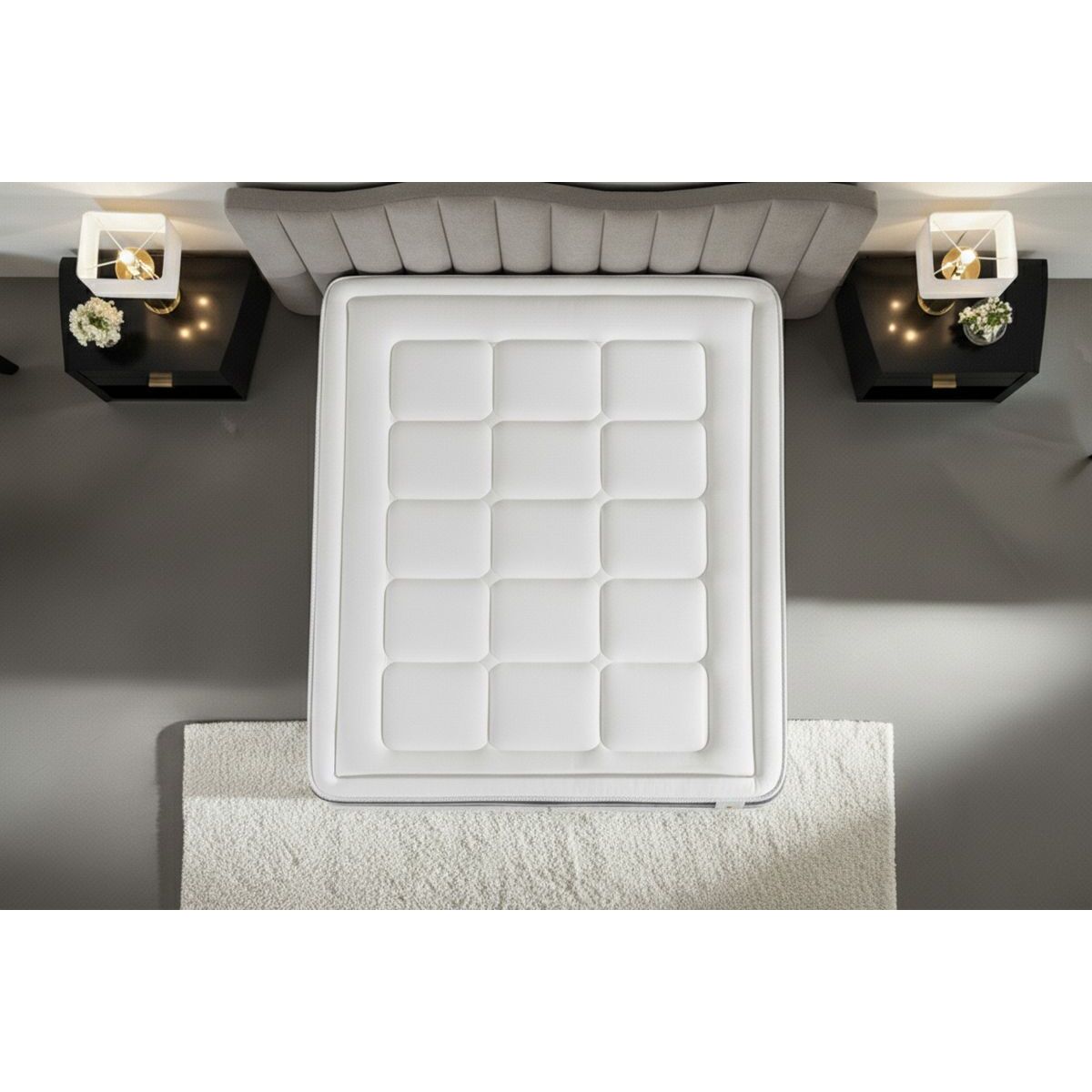 Ensemble Matelas Trente - 30cm - Ressorts ensachés et mémoire de forme - Confort hôtelier - Sommier kit Gris