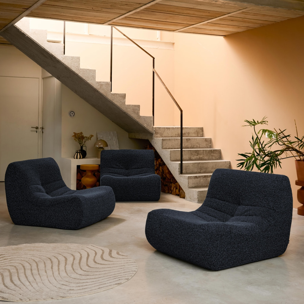 Chauffeuse tissu effet alpaca 3 places. bleu nuit. style contemporain. L 91 x P 105 x H 72cm