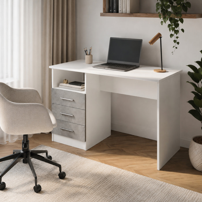 Scrivania Scrittoio Salvaspazio Con Cassetti Mobile Desk Postazione Pc Studio Ufficio Soggiorno Sala Pranzo 120 x 72 x 48 Cm Bianco Grigio Cemento