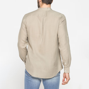 CAMICIA COREANA IN MISTO LINO E LYOCELL A TINTA UNITA