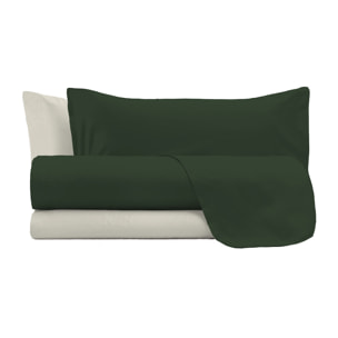 COMPLETO LETTO NATURAL COLOR, 100% Cotone, Made in Italy - VERDE OLIVA/PANNA
