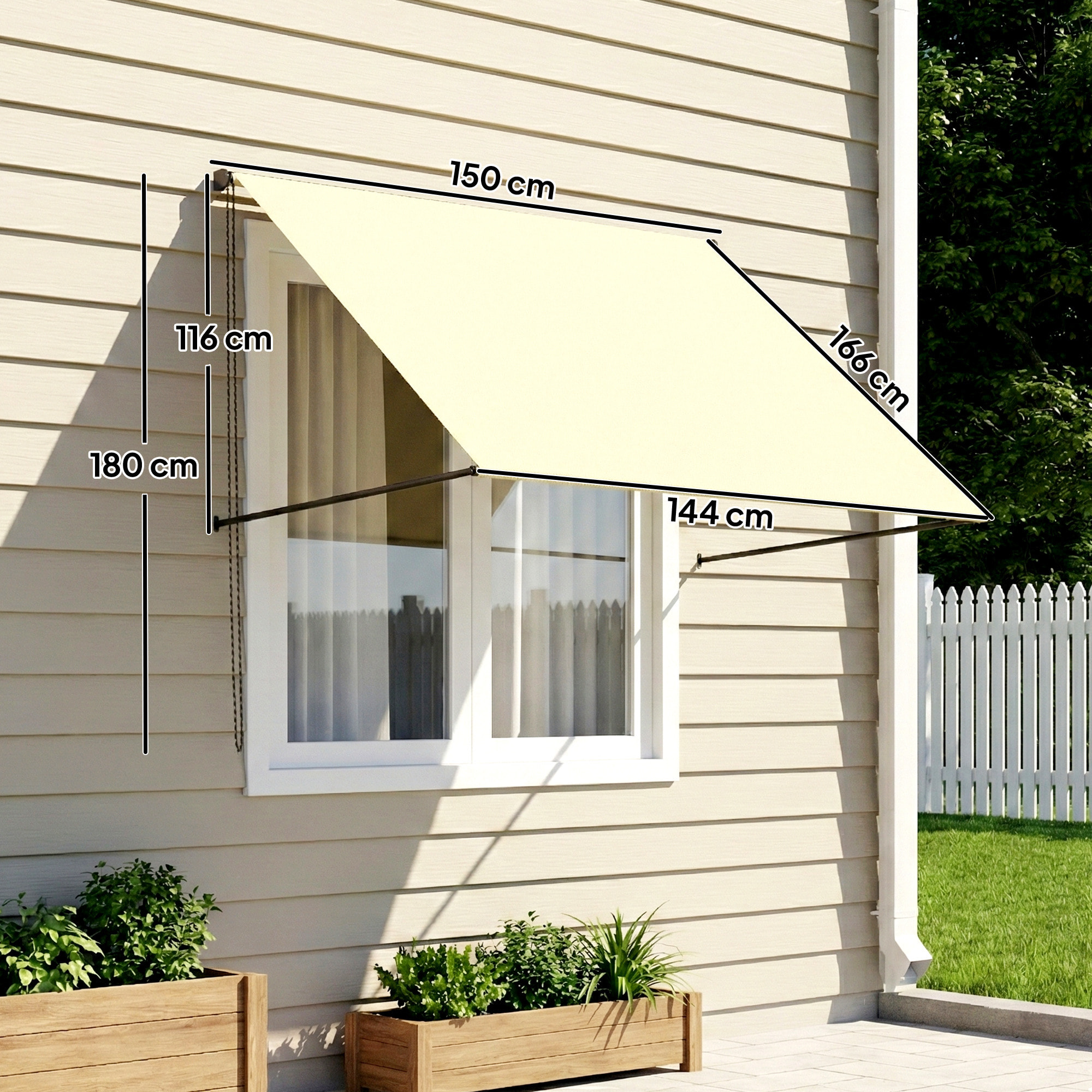 Store banne manuel inclinaison réglable acier alu. dim. 150L x 116l (avancée) cm polyester imperméabilisé anti-UV crème