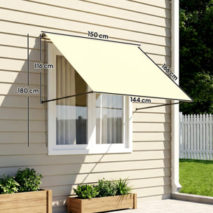 Store banne manuel inclinaison réglable acier alu. dim. 150L x 116l (avancée) cm polyester imperméabilisé anti-UV crème