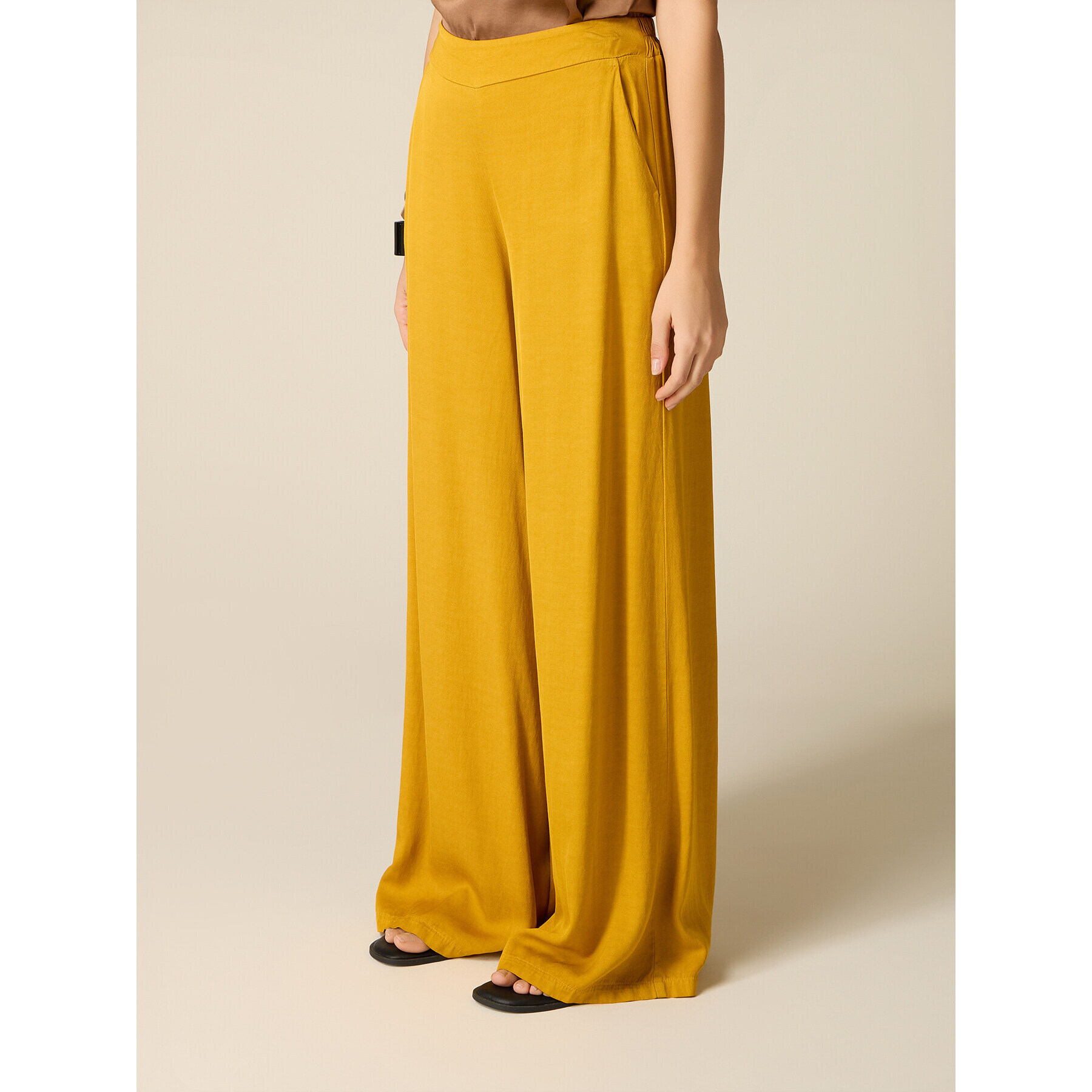 Oltre - Pantalones palazzo mezcla de lino - Amarillo