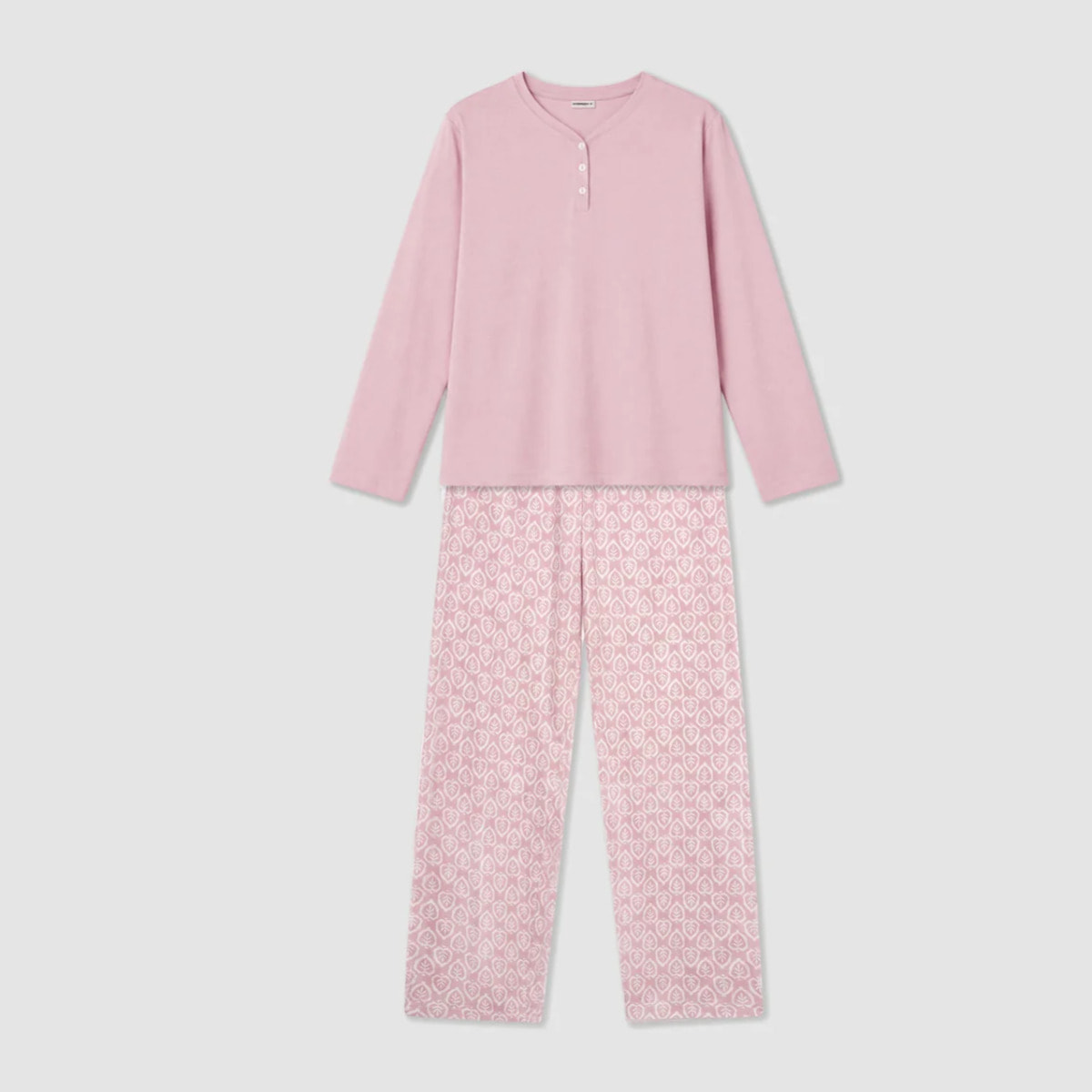 Pigiama lungo in cotone con scollo a V upepo rosa