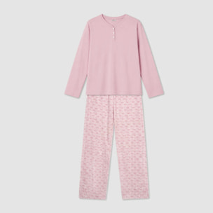 Pigiama lungo in cotone con scollo a V upepo rosa