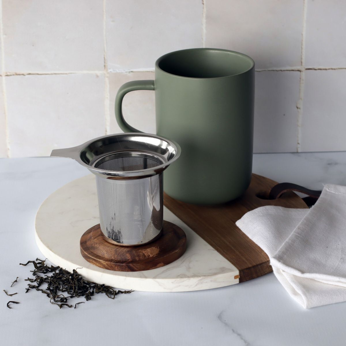 Tisanière en grès avec couvercle en bois d'acacia 475ml JULIET