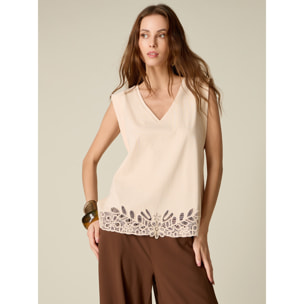 Oltre - Top de algodón con macramé - Beige