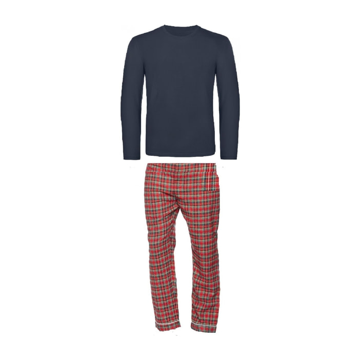 PIGIAMA UOMO flanella invernale scozzese rosso maglia blu