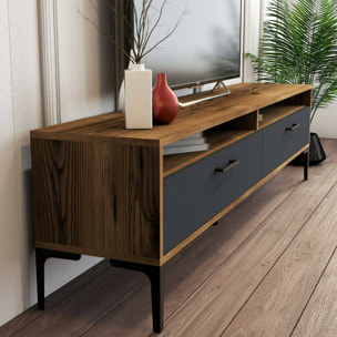 Mobile porta TV Dkumbull, Credenza da soggiorno, Armadio basso per TV, Base parete attrezzata, 180x47h35 cm, Noce e Antracite