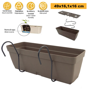 Jardinera 50 cm con soporte de fijación curvo