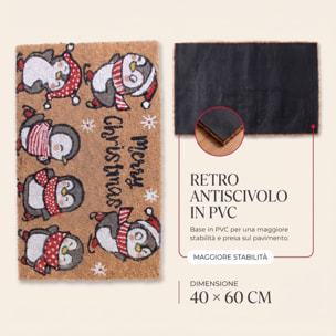 Zerbino natalizio Pinguini Merry Christmas in cocco e PVC - Multicolore
