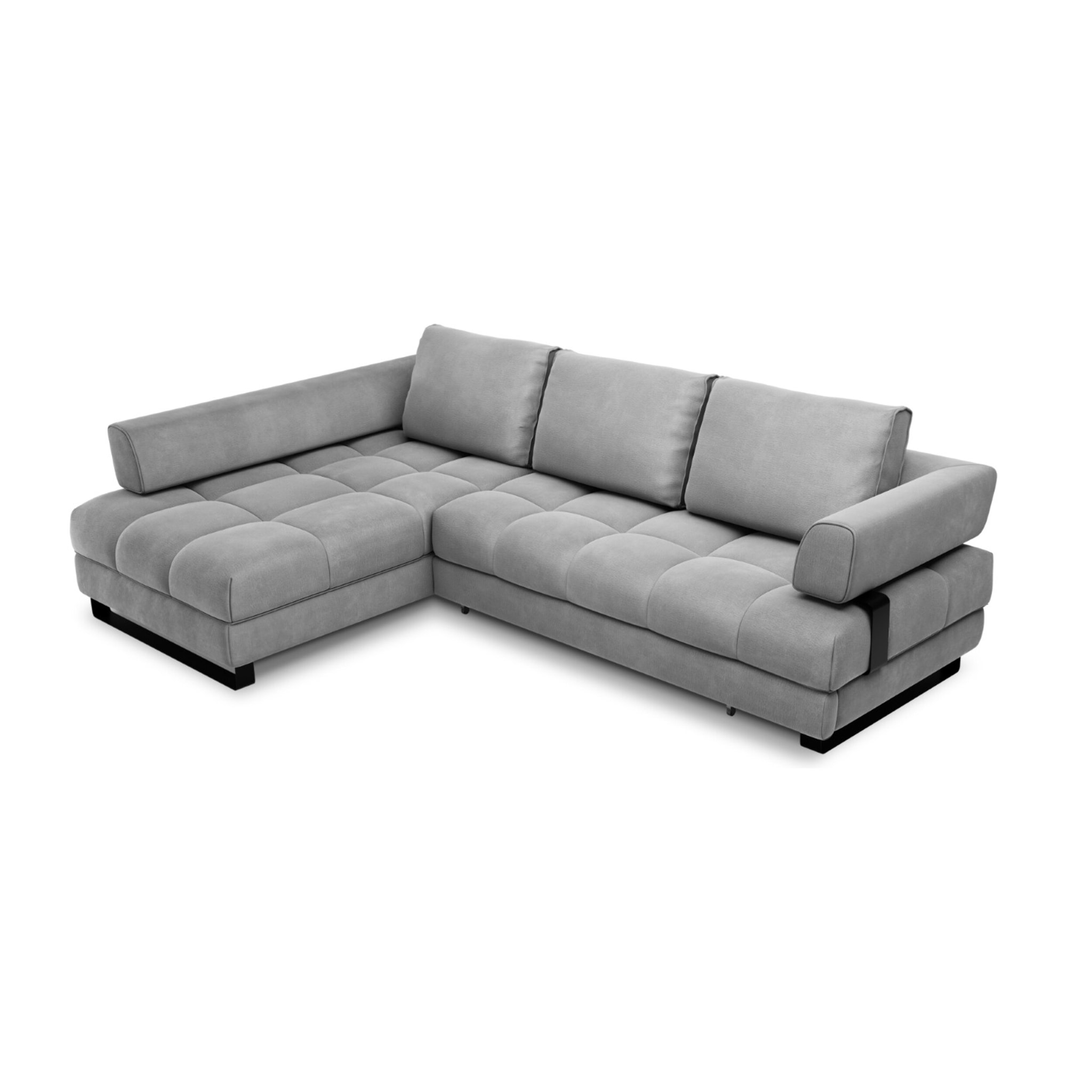 Canapé d'angle gauche convertible avec coffre de rangement "Clinton" 5 places en velours gris clair