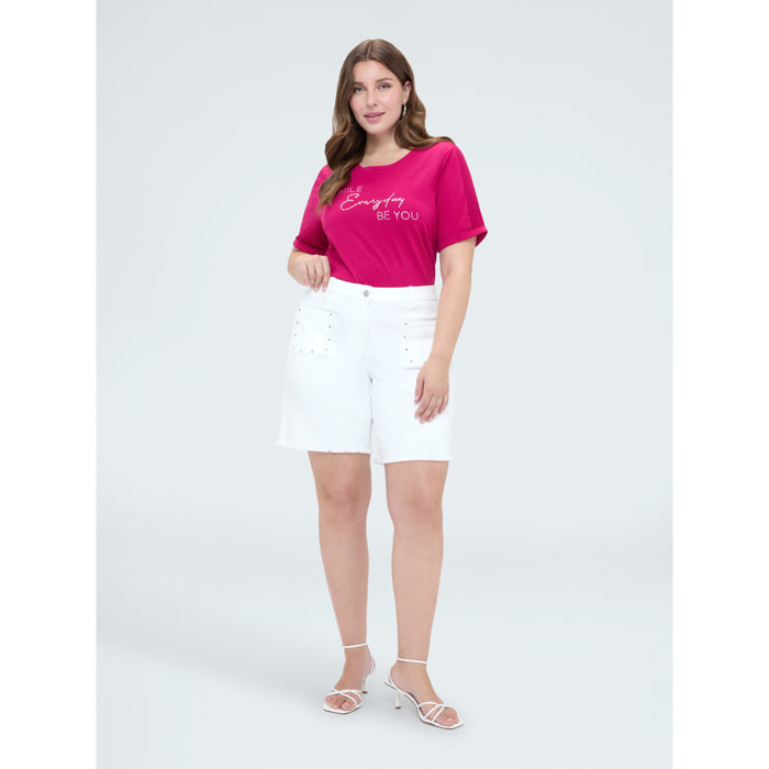 Fiorella Rubino - T-shirt in cotone con scritta motivazionale - Fucsia