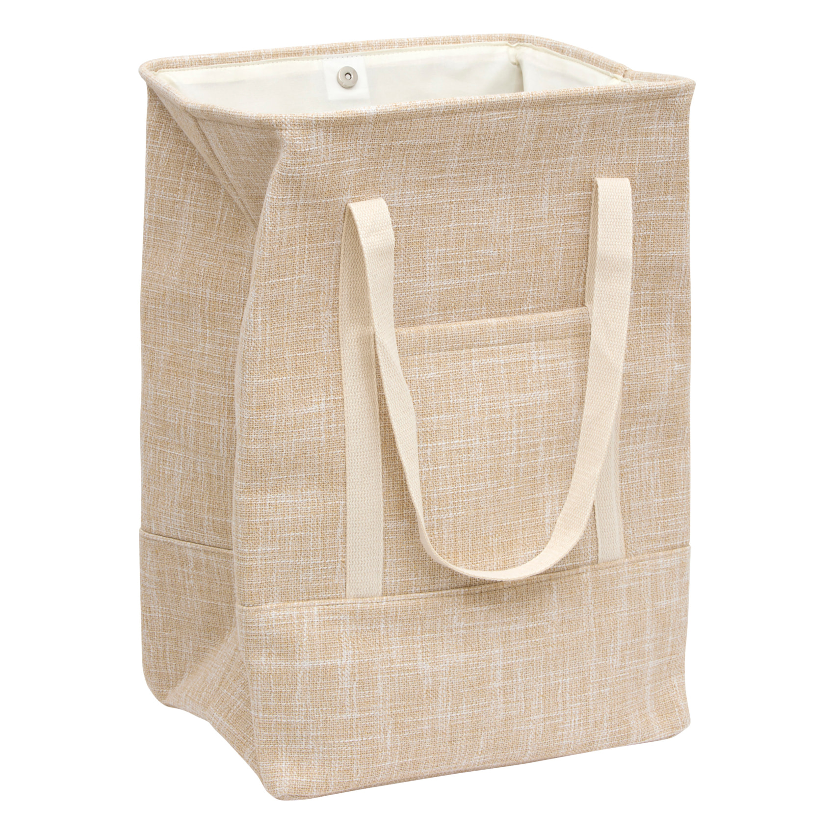 Panier à linge avec anses et poche frontale - Beige