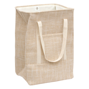 Panier à linge avec anses et poche frontale - Beige