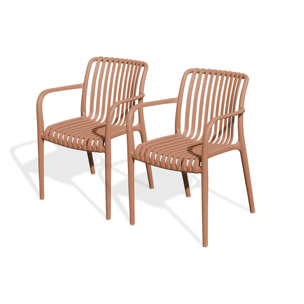 TIAGO - Lot de 2 fauteuils de jardin empilables en Polypropylène terracotta