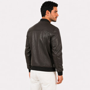 Giubbino in vera pelle di vitello rifinizione vegetale Nero -Slim Fit