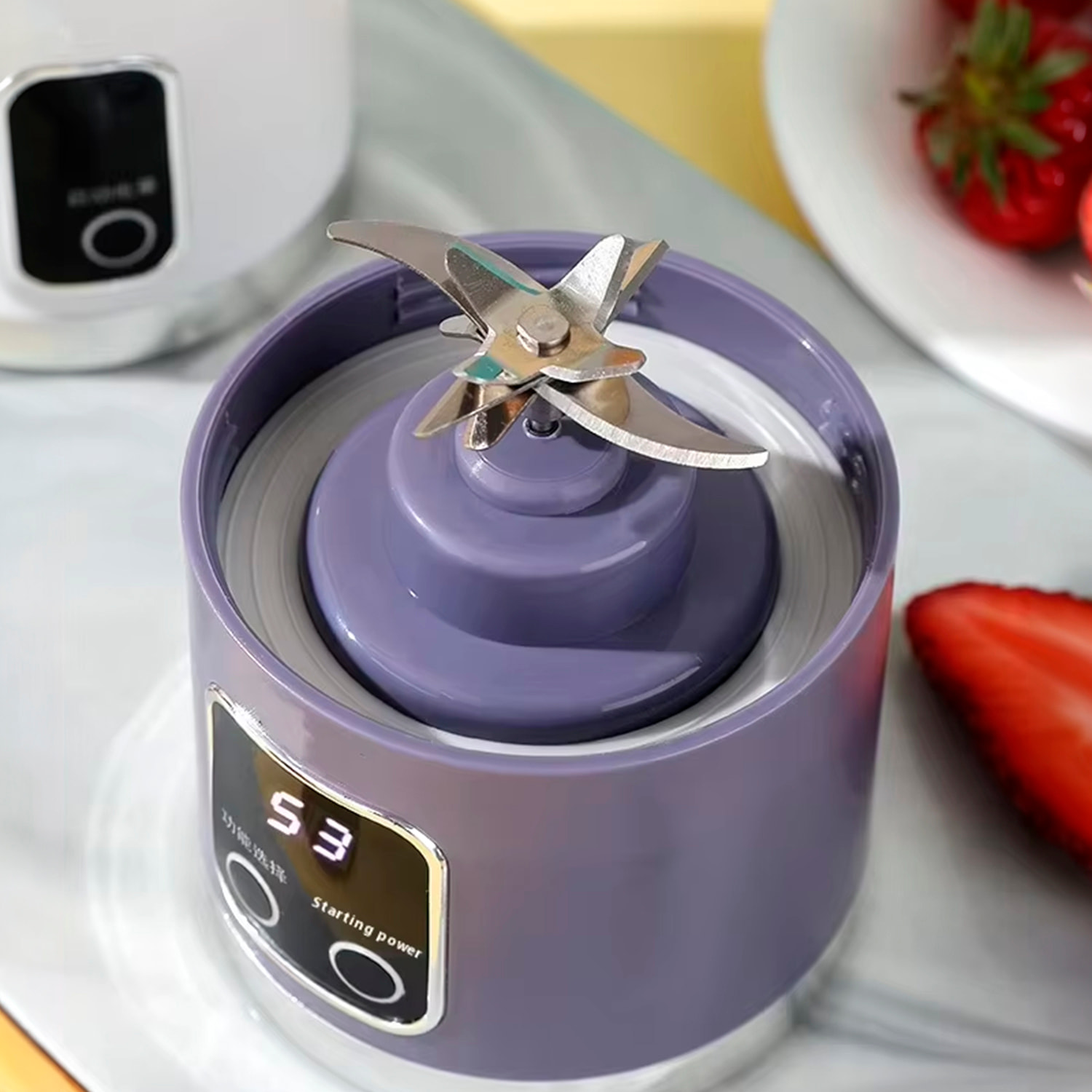 Frullatore portatile da 450 ml con 10 lame in acciaio, schermo LCD, 3 livelli di timer, sicurezza con doppio clic e batteria da 1300 mAh.