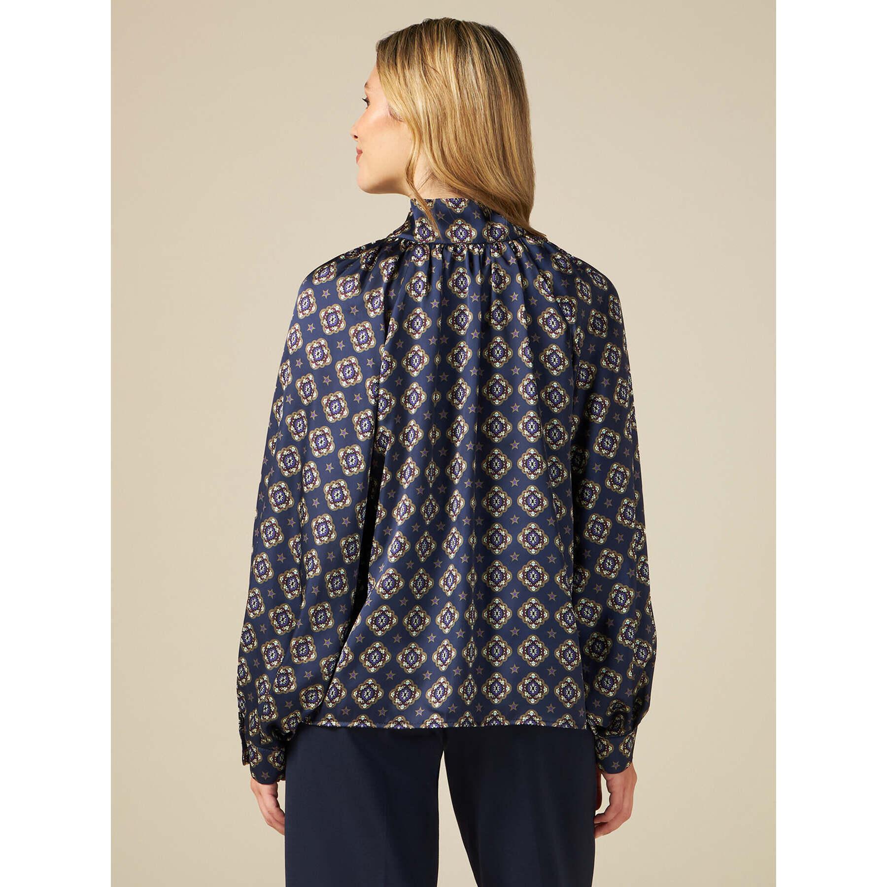 Oltre - Blusa de raso estampada con lazo - Azul